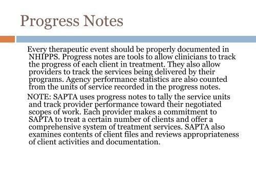 Clinical Notation: Documentation for clients in treatment - CASAT