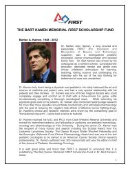 THE BART KAMEN MEMORIAL FIRST SCHOLARSHIP FUND