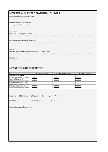 inscription 2012/2013 etablissement catholique d'enseignement - MEJ