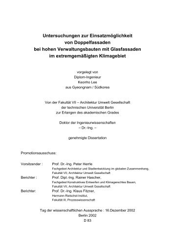 Untersuchungen zur Einsatzmöglichkeit von Doppelfassaden bei ...