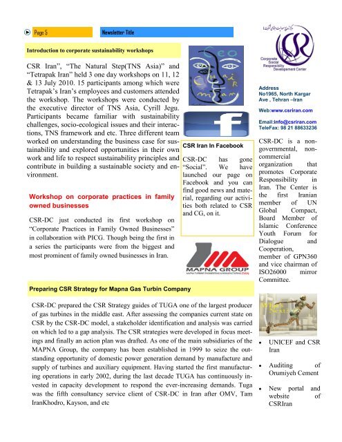 CSR Iran Newsletter - CSR360 Global Partner Network