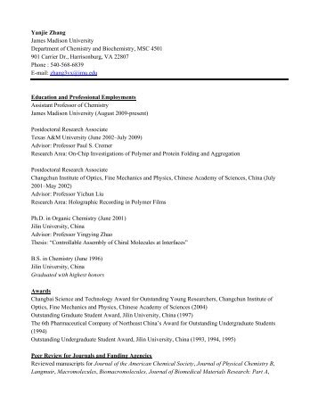 Dr. Zhang's CV - James Madison University