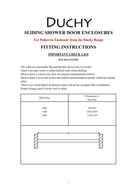 sliding shower door enclosures fitting instructions - Heat & Plumb