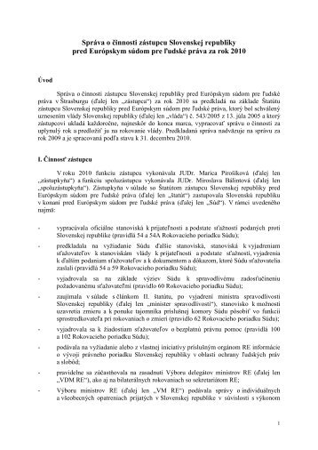 Správa o činnosti zástupcu Slovenskej republiky pred Európskym ...
