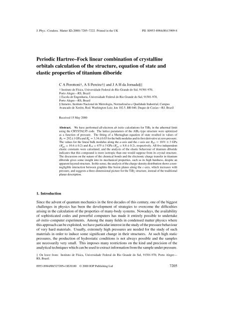 Periodic HartreeâFock linear combination of crystalline orbitals ...