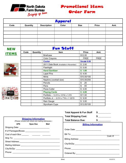 Promotional Items Order Form