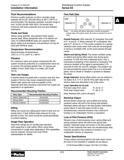 Parker NFPA D05, CETOP 5 Directional Control ... - Hasmak.com.tr