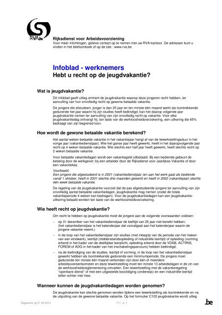 Jeugdvakantie - Rijksdienst voor Arbeidsvoorziening