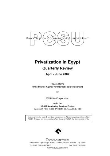 Privatization in Egypt .Quarterly Review .April -June 2002.