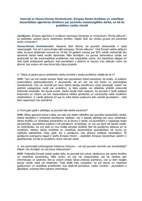 Intervija ar Hansu-Horstu Konkolevski, Eiropas Darba droÅ¡Ä«bas un ...