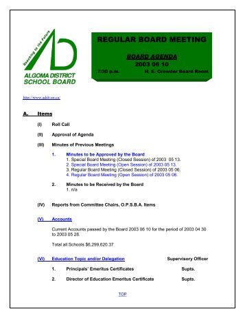 2003 06 10 - Algoma District School Board
