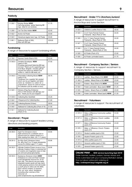 Supplies Catalogue 2010 - 2011 - The Boys' Brigade