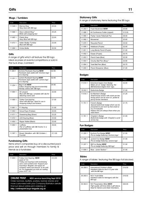 Supplies Catalogue 2010 - 2011 - The Boys' Brigade