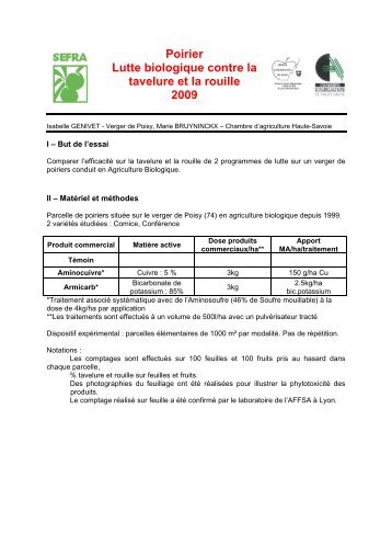 Poirier Lutte biologique contre la tavelure et la rouille 2009