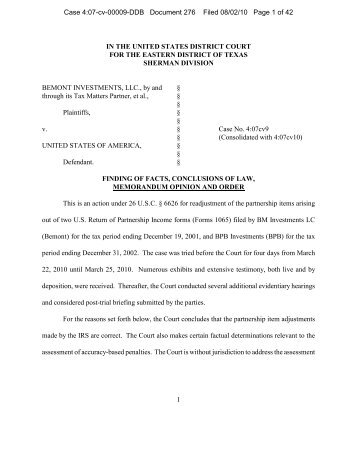 Belmont Investments LLC v. United States, Case No. 4 ... - Tax Trials