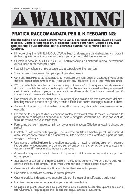 MANUALE D'USO DEI KITE E DEI SISTEMI DI ... - Cabrinha