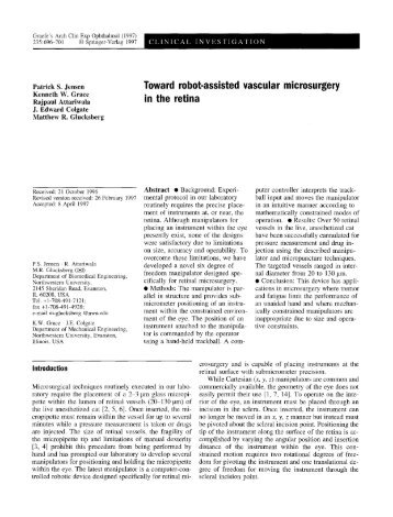 Toward robot-assisted vascular microsurgery in the retina - Colgate