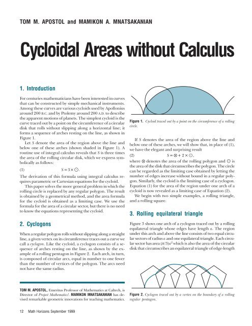 Cycloidal Areas without Calculus - Mamikon