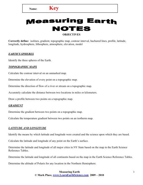 Measuring Earth Notes Key - Learn Earth Science