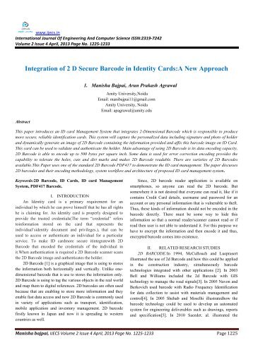 Integration of 2 D Secure Barcode in Identity Cards:A New ... - Ijecs