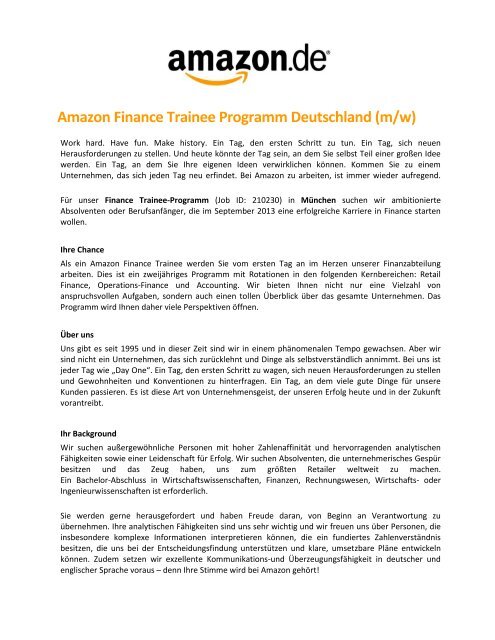 Amazon Finance Trainee Programm Deutschland (m/w)