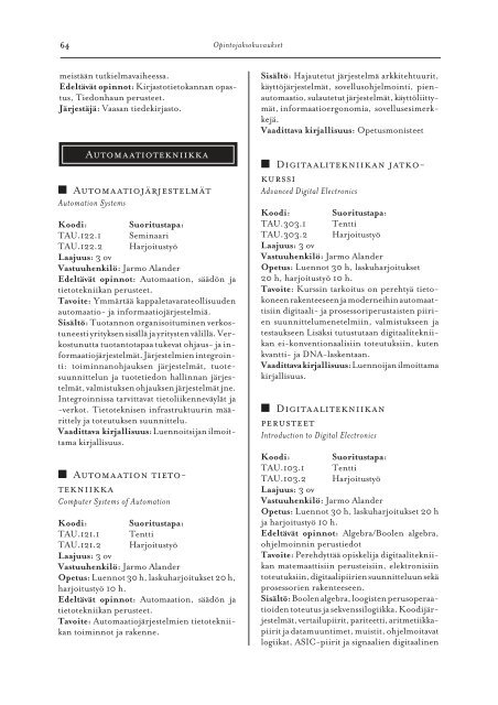 Teknillisen tiedekunnan opinto-opas 2003-2004 - University of Vaasa
