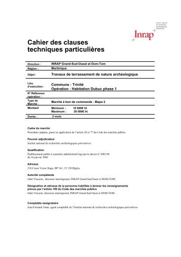 Cahier des clauses techniques particulières - Inrap