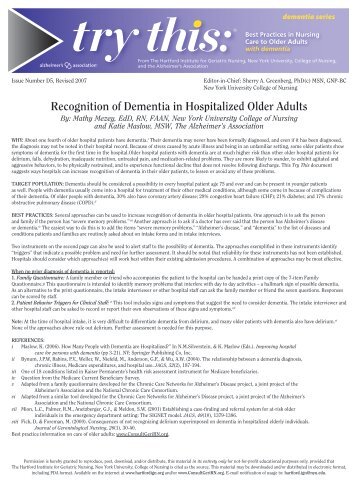 Try This D5: Recognition of Dementia in Hospitalized Older Adults