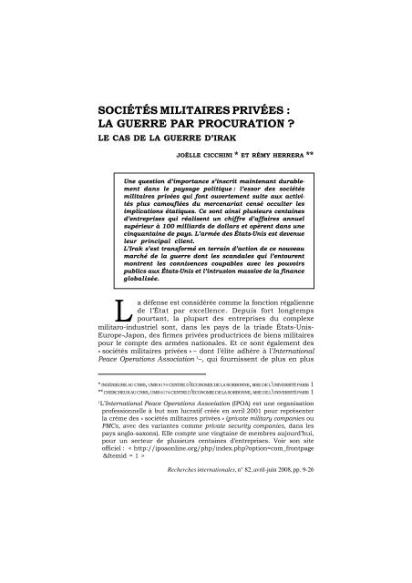 sociétés militaires privées : la guerre par procuration - Recherches ...