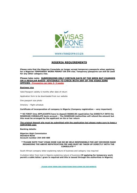 Nigeria Requirements Visas Zone