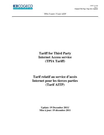 Tariff for Third Party Internet Access service (TPIA Tariff ... - Cogeco