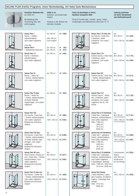 Glamü Glasduschen Preisliste 2012