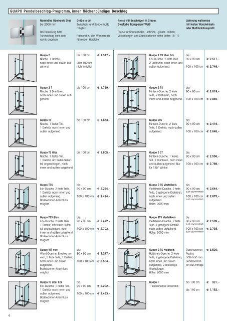 Glamü Glasduschen Preisliste 2012