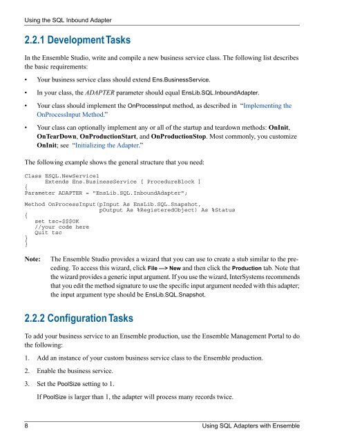 Using SQL Adapters with Ensemble - InterSystems Documentation