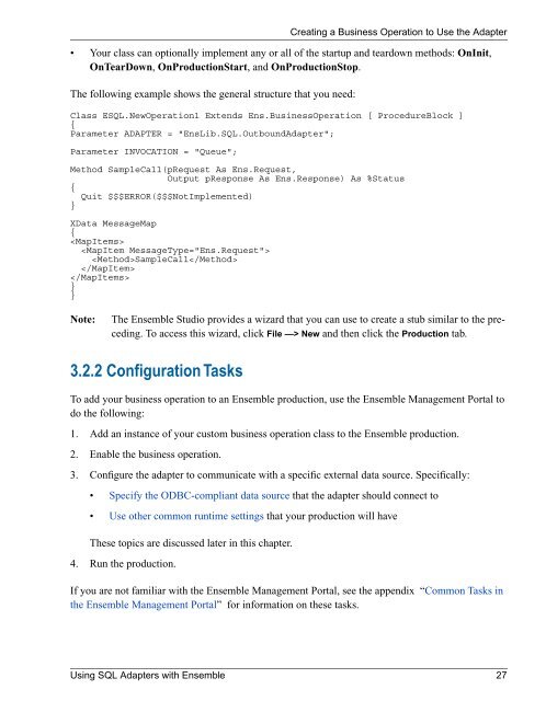 Using SQL Adapters with Ensemble - InterSystems Documentation