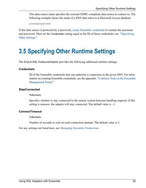 Using SQL Adapters with Ensemble - InterSystems Documentation