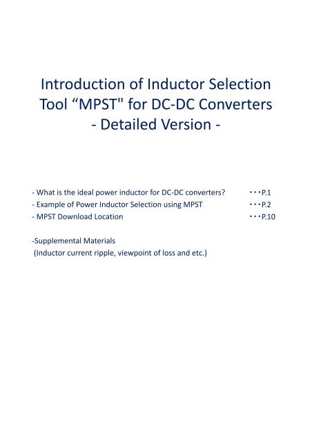 Introduction of the DC-DC Converter Inductor Selection Tool - Murata