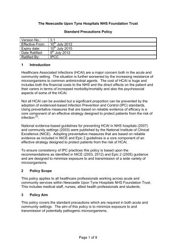 Standard Precautions Policy - 112KB [PDF] - Newcastle Hospitals