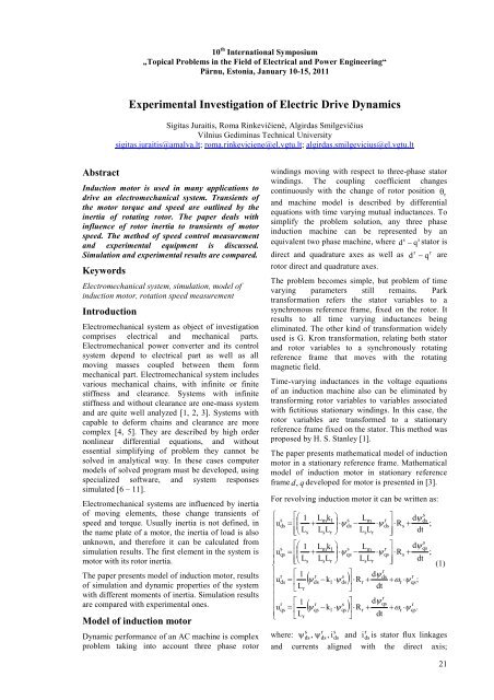 Experimental Investigation of Electric Drive Dynamics