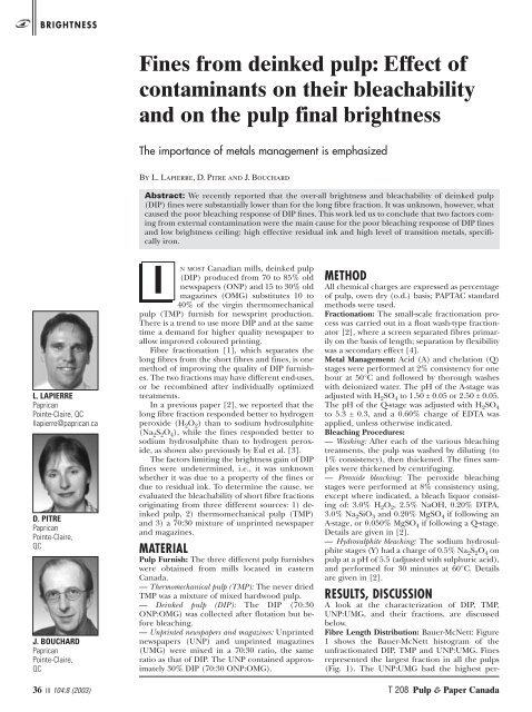 Fines from deinked pulp: Effect of contaminants on their ...