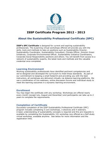 ISSP Certificate Program 2012 - 2013 - International Society of ...