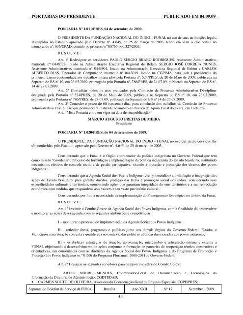 Separata do Boletim NÃ‚Âº 17 (Presidente) - Funai