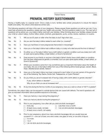 PRENATAL HISTORY QUESTIONNAIRE - Providence Washington