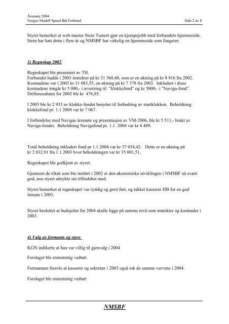 nmsbf referat Ã¥rsmÃ¸te 2004, norges modell speed bÃ¥t forbund