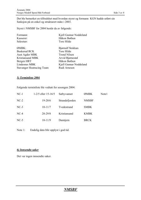 nmsbf referat Ã¥rsmÃ¸te 2004, norges modell speed bÃ¥t forbund
