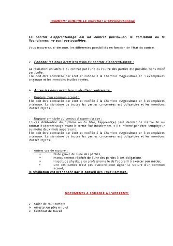 COMMENT ROMPRE LE CONTRAT D'APPRENTISSAGE Le contrat ...