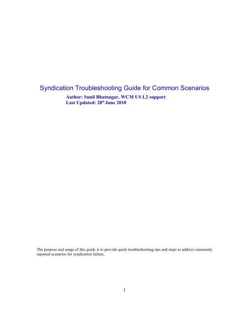 Syndication Troubleshooting Guide for Common Scenarios