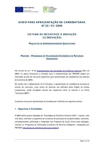Aviso para Apresentação de Candidaturas n.º 22/SI/2009 - Qren