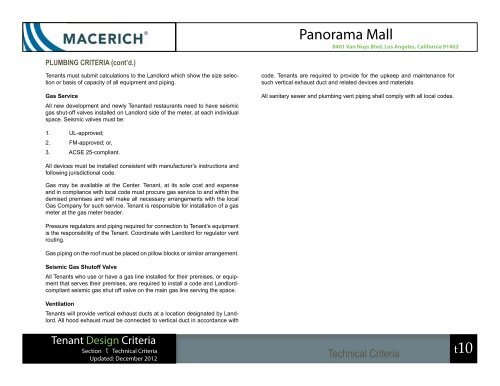 Panorama Mall Technical Tenant Criteria Manual - Macerich