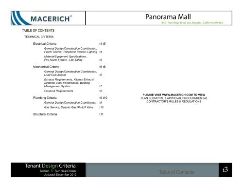 Panorama Mall Technical Tenant Criteria Manual - Macerich
